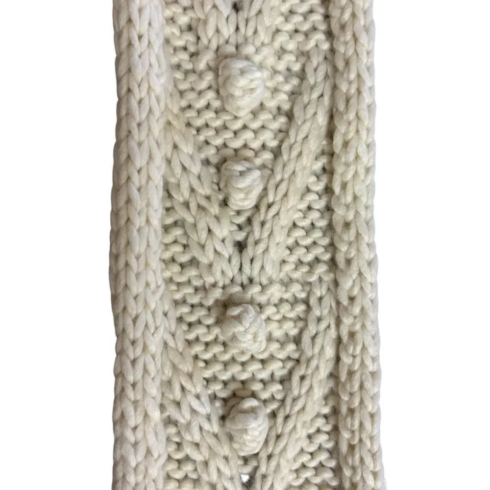 Vintage Y2K Abercrombie Cream Wool Blend Long Scarf Pom Pom & Fringe Details